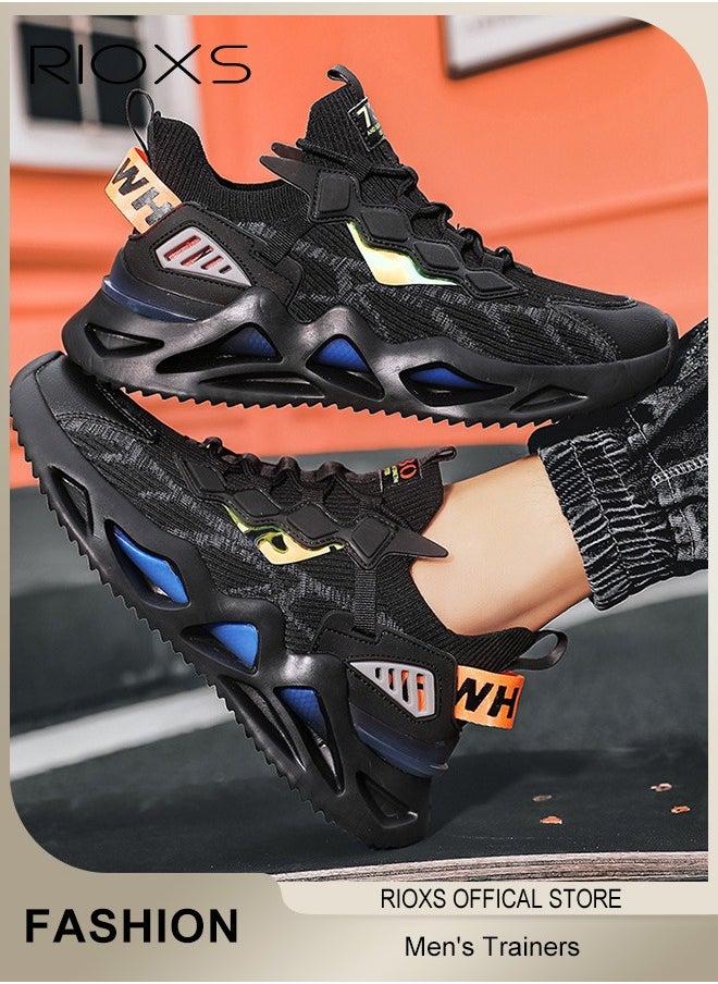 RIOXS Men's Fashion Running Shoes with Flyknit Upper, Casual Athletic Trainers with Non-slip Sole Design, Comfortable Walking Sneakers, Breathable Mesh Sports Shoes, Easy to Pull On and Off, Mens Athlesiure Shoes  - Image 3