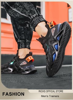 RIOXS Men's Fashion Running Shoes with Flyknit Upper, Casual Athletic Trainers with Non-slip Sole Design, Comfortable Walking Sneakers, Breathable Mesh Sports Shoes, Easy to Pull On and Off, Mens Athlesiure Shoes  - Image 4