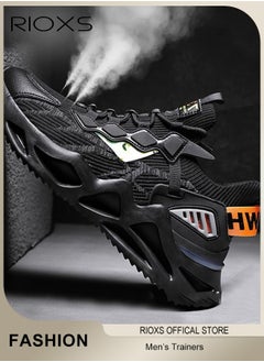 RIOXS Men's Fashion Running Shoes with Flyknit Upper, Casual Athletic Trainers with Non-slip Sole Design, Comfortable Walking Sneakers, Breathable Mesh Sports Shoes, Easy to Pull On and Off, Mens Athlesiure Shoes  - Image 1