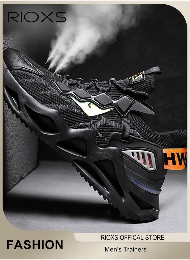 RIOXS Men's Fashion Running Shoes with Flyknit Upper, Casual Athletic Trainers with Non-slip Sole Design, Comfortable Walking Sneakers, Breathable Mesh Sports Shoes, Easy to Pull On and Off, Mens Athlesiure Shoes  - Image 1