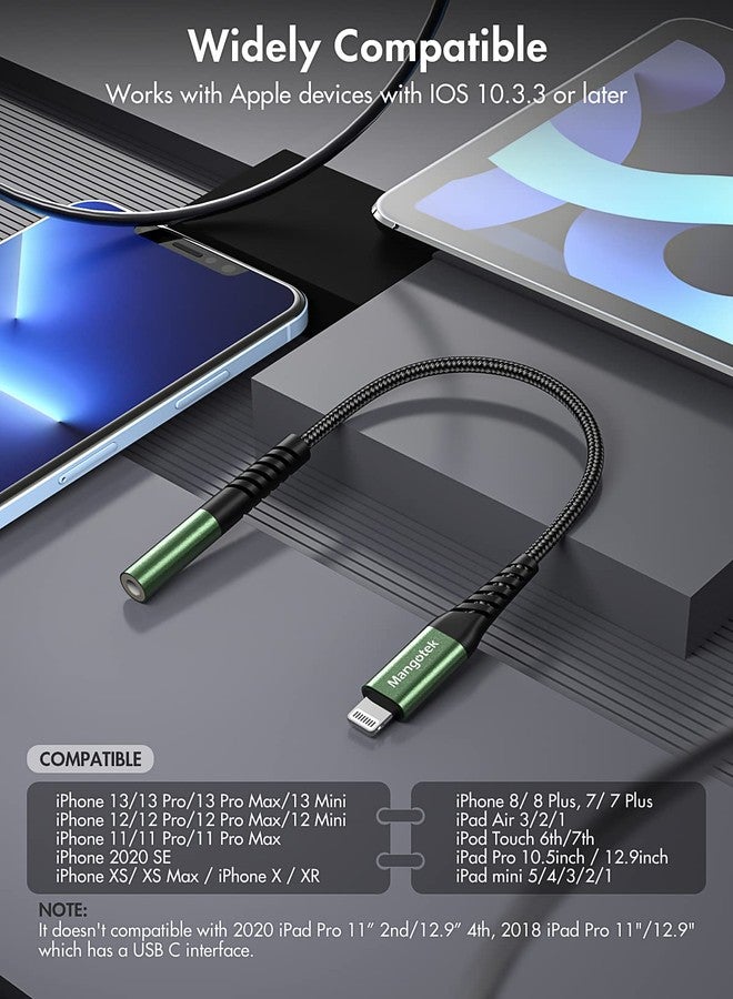 Mangotek iPhone Headphone Adapter,Apple MFI Certified Lightning to 3.5 mm Headphone Jack Adapter, Apple Dongle for iPhone iPhone 14/13/12/11/11 Pro/Pro Max/SE/X/XR/XS/8/7/iPad/iPod(Green,1 Pack) - Image 5
