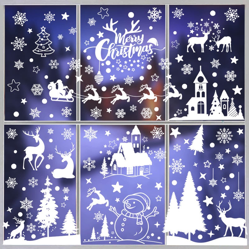 Hidreas 148 Pcs Christmas Snowflake Window Clings Stickers  Christmas Window Decorations for Christmas Window - Image 1