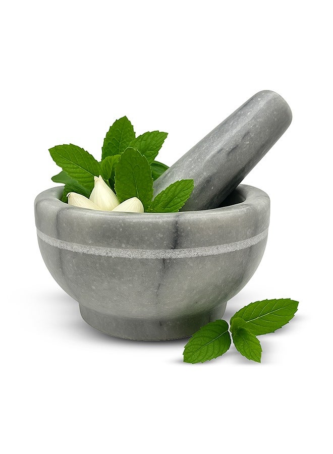 LION Natural Marble Mortar & Pestle – Large 395 ml (1.75 Cups), 15 cm Bowl with 15 cm Pestle, Heavy Stone Grinder for Spices, Herbs, Pesto & Guacamole, Durable & Non-Porous - Image 1