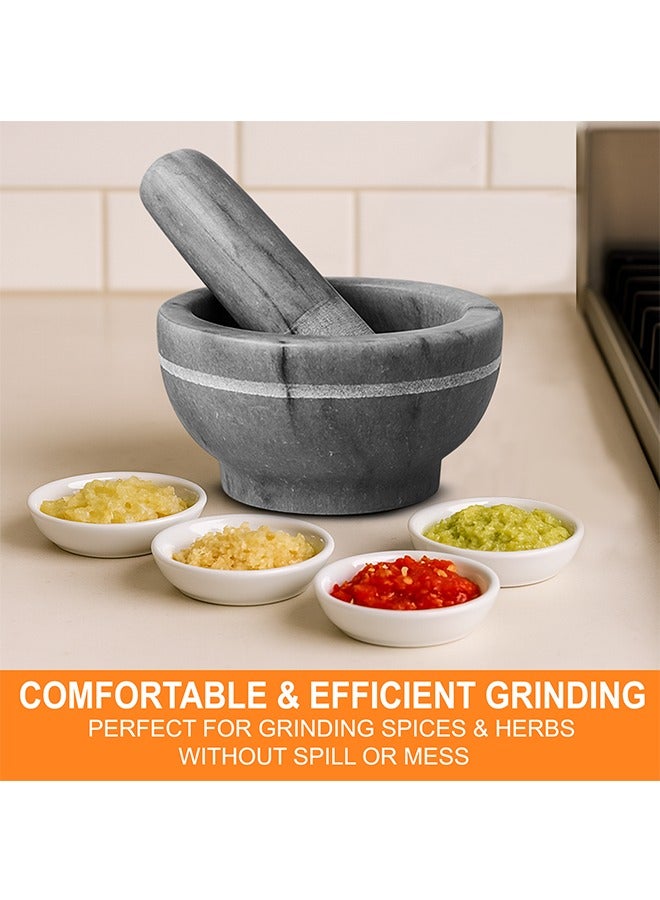 LION Natural Marble Mortar & Pestle – Large 395 ml (1.75 Cups), 15 cm Bowl with 15 cm Pestle, Heavy Stone Grinder for Spices, Herbs, Pesto & Guacamole, Durable & Non-Porous - Image 2