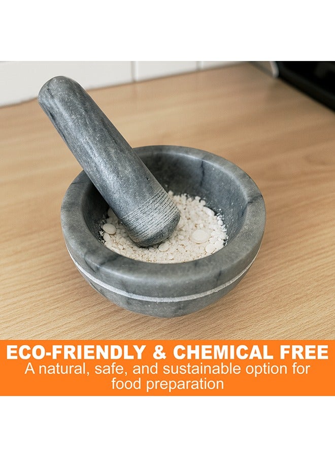 LION Natural Marble Mortar & Pestle – Large 395 ml (1.75 Cups), 15 cm Bowl with 15 cm Pestle, Heavy Stone Grinder for Spices, Herbs, Pesto & Guacamole, Durable & Non-Porous - Image 3