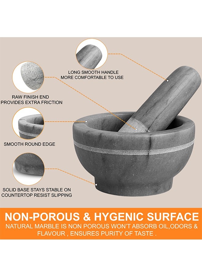 LION Natural Marble Mortar & Pestle – Large 395 ml (1.75 Cups), 15 cm Bowl with 15 cm Pestle, Heavy Stone Grinder for Spices, Herbs, Pesto & Guacamole, Durable & Non-Porous - Image 4