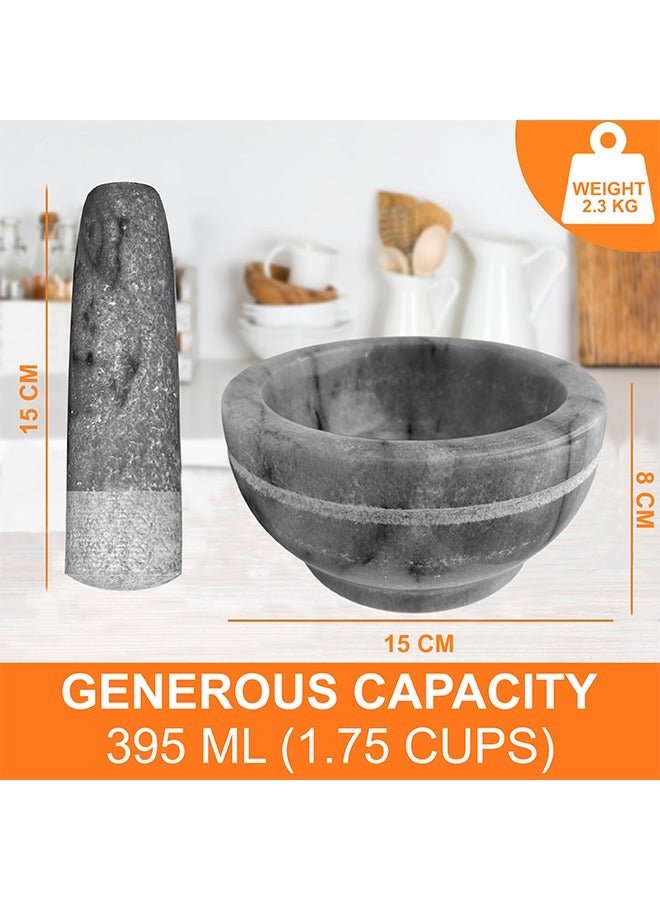 LION Natural Marble Mortar & Pestle – Large 395 ml (1.75 Cups), 15 cm Bowl with 15 cm Pestle, Heavy Stone Grinder for Spices, Herbs, Pesto & Guacamole, Durable & Non-Porous - Image 5