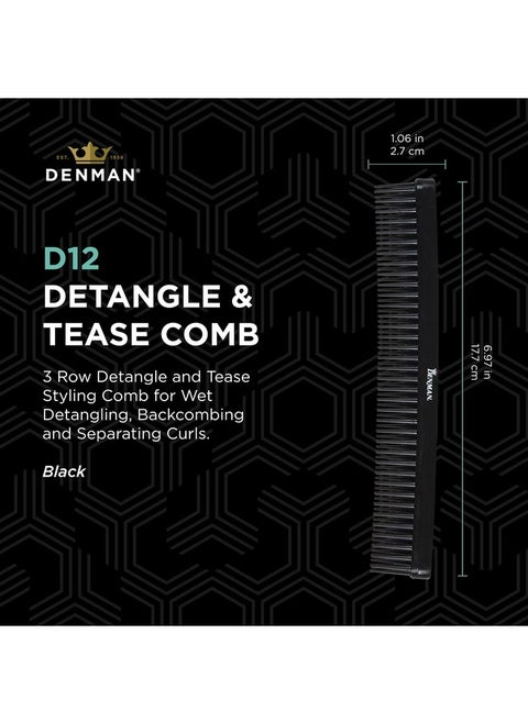 Ean By Denman (Black) Curl Volumiser Comb For Separating, Styling, Defining, Enhancing & Boosting Curls (D12)