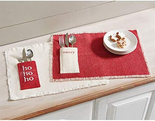 Mud Pie Holiday Dhurrie Cotton Place Mat White 41160003H - Image 2