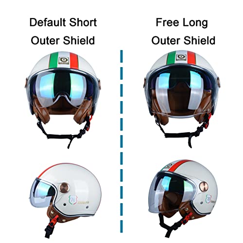 BEON Half 3/4 Face Motorcycle Helmet, DOT Approved, Retro Vintage Style, Dual Visors Men’s and Women’s Motorbike Casco for Moped Cruiser Bobber and Chopper (M, Glossy Milky White) - Image 4