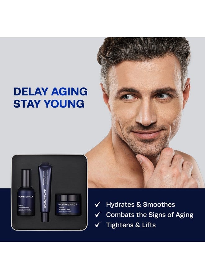 HOMMEFACE Advanced Age Defense 3Step Antiaging Skincare Set For Men Facial Serum Eye Cream & Face Cream - Image 4