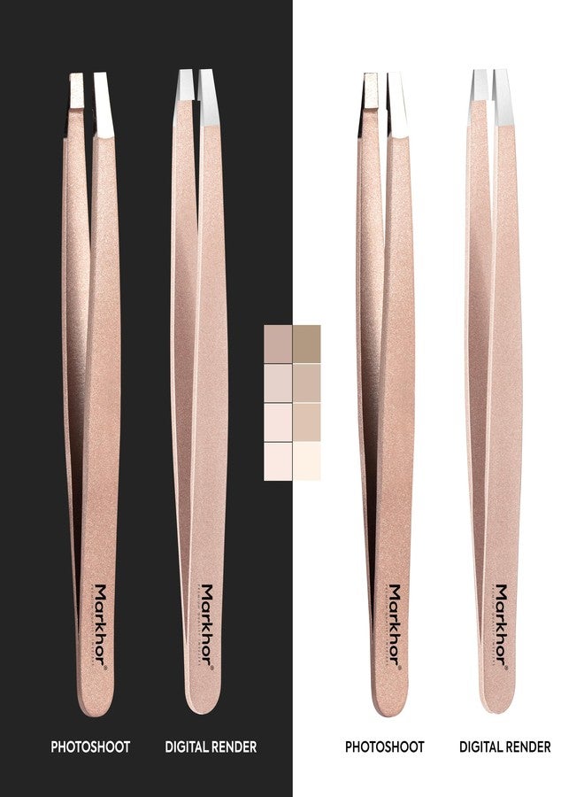 MARKHOR® Luxe Rose Gold Eyebrow Tweezers for Women Facial Hair, Splinter and Ingrown Hair Removal Tweezers Set, Professional Pointed and Slant Tweezers for Eyebrows, Precision Tweezers for Eyebrows - Image 2