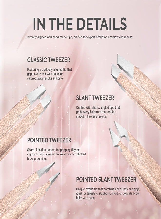 MARKHOR® Luxe Rose Gold Eyebrow Tweezers for Women Facial Hair, Splinter and Ingrown Hair Removal Tweezers Set, Professional Pointed and Slant Tweezers for Eyebrows, Precision Tweezers for Eyebrows - Image 4