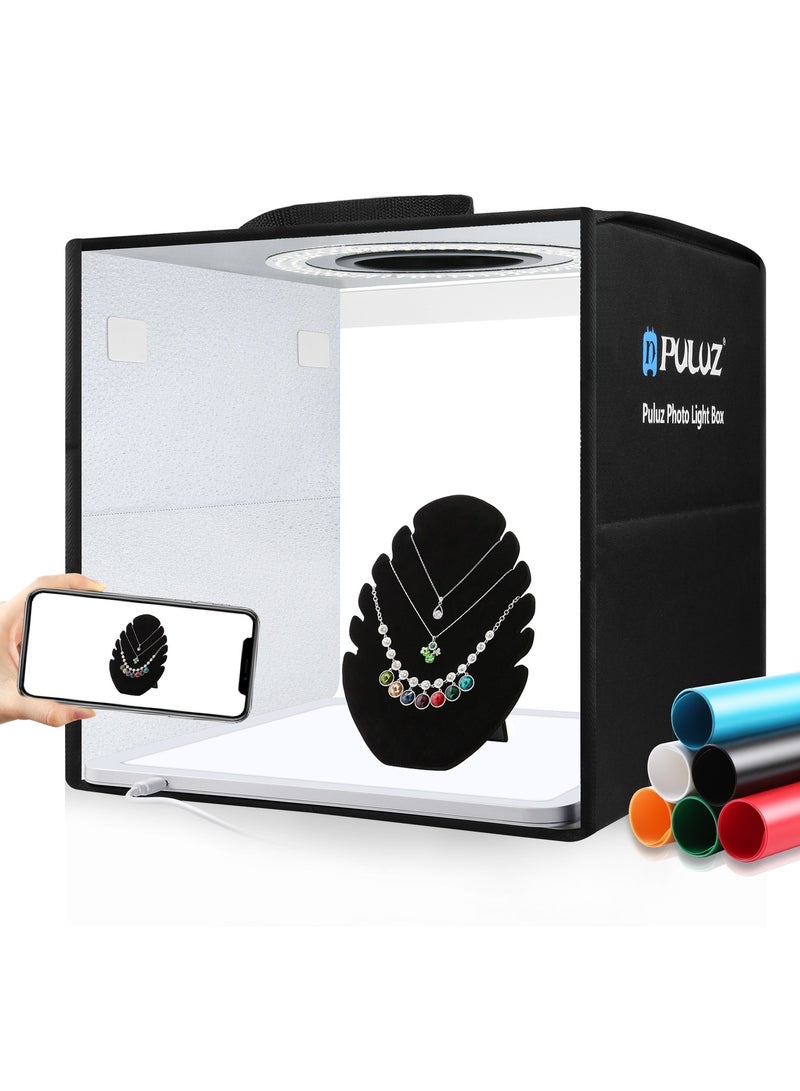 PULUZ PKT3200 30*30*30cm Folding LED Light Tent Desktop Photo Studio Light Box Softbox 5500K Dimmable USB Powered with 6pcs Color Backdrops & Shadowless LED Light Panel for Small Product Photography - Image 1