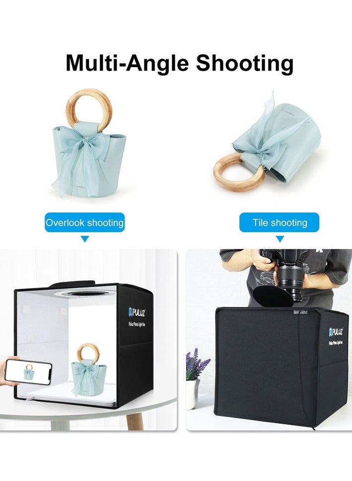 PULUZ PKT3200 30*30*30cm Folding LED Light Tent Desktop Photo Studio Light Box Softbox 5500K Dimmable USB Powered with 6pcs Color Backdrops & Shadowless LED Light Panel for Small Product Photography - Image 5