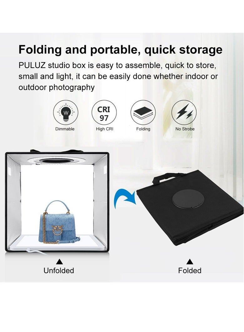 PULUZ PKT3200 30*30*30cm Folding LED Light Tent Desktop Photo Studio Light Box Softbox 5500K Dimmable USB Powered with 6pcs Color Backdrops & Shadowless LED Light Panel for Small Product Photography - Image 3