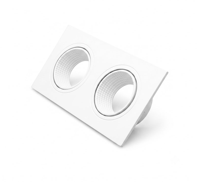 Double Recessed Spotlight Frame, White Flat Anti-Glare Design, 2-Light Ceiling Spot Holder