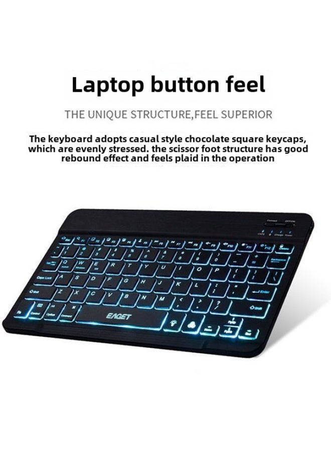 Tablet Bluetooth Keyboard Mouse Suit Keyboard For IPad Huawei Xiaomi Lenovo Redmi Tablet Typing-Color:[Seven-color Backlight] Black Rechargeable Keyboard Battery Mouse