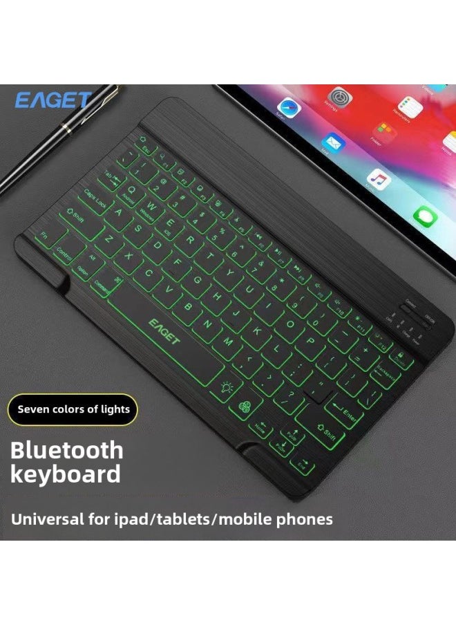Tablet Bluetooth Keyboard Mouse Suit Keyboard For IPad Huawei Xiaomi Lenovo Redmi Tablet Typing-Color:[Seven-color Backlight] Black Rechargeable Keyboard Battery Mouse