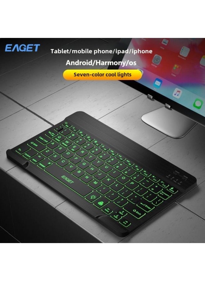 Tablet Bluetooth Keyboard Mouse Suit Keyboard For IPad Huawei Xiaomi Lenovo Redmi Tablet Typing-Color:[Seven-color Backlight] Black Rechargeable Keyboard Battery Mouse
