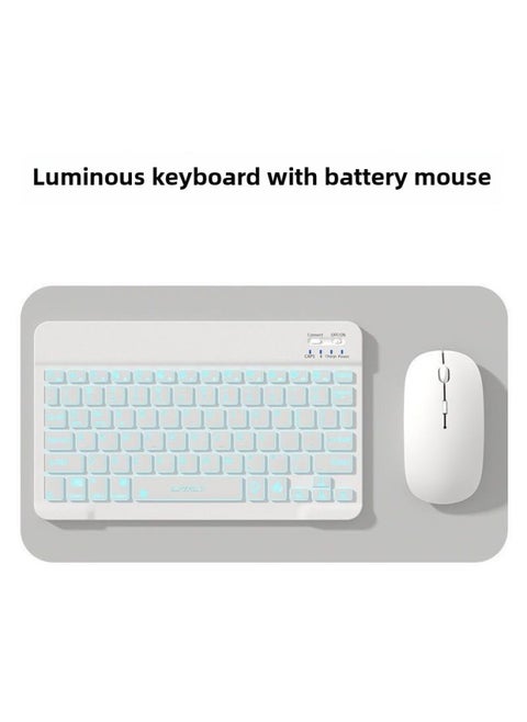 Tablet Bluetooth Keyboard Mouse Suit Keyboard For IPad Huawei Xiaomi Lenovo Redmi Tablet Typing-Color:[Seven-color Backlight] Black Rechargeable Keyboard Battery Mouse