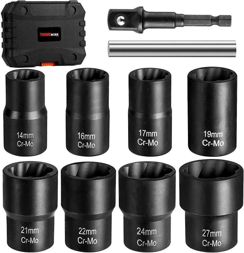 THINKWORK Lug Nut Socket Set, 10 Pieces Stripped Lug Nut Remover for Removing Damaged, Frozen, Rusted, Rounded-Off Bolts, Nuts & Screws - Image 1