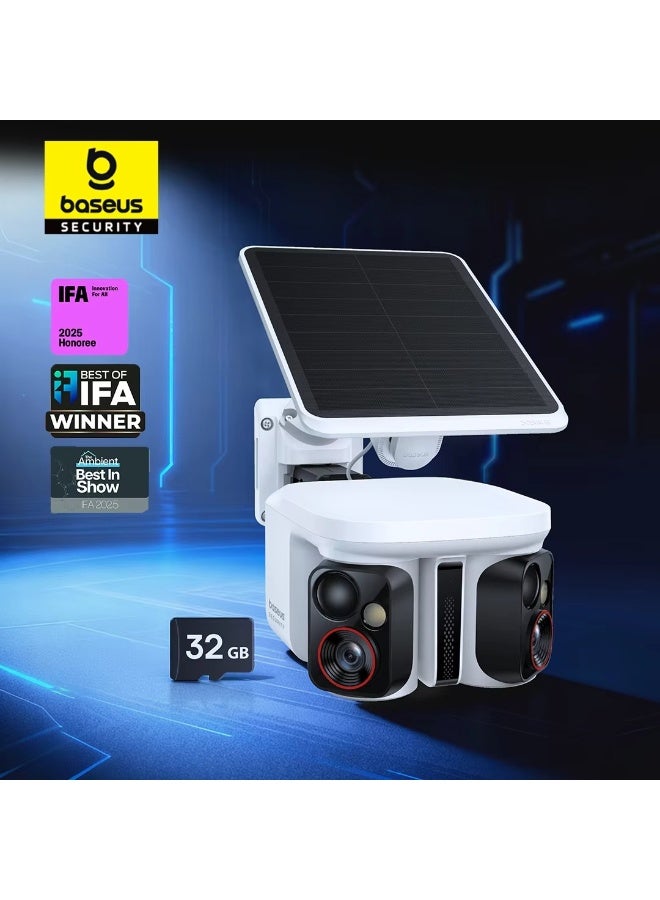 Baseus X1 Pro Dual-Tracking Solar Security Camera Outdoor Wireless, Dual 3K AI Cameras, 300° Pan, 8X Zoom, Color Night Vision, 512GB Local Storage, IP65 Waterproof, Weatherproof, No Subscription, Dual Independent Tracking, Live Cross-Cam AI Tracking, 2-in-1 Panorama Switching, Up to 300° Coverage, Sun-Powered System, Patented Three-Axis Bracket, Custom Privacy Zones, Smart Event Tagging & Search, Built-In 150-Day Battery, All-Weather Durability, World’s First Dual AI Tracking Security Camera - Image 1