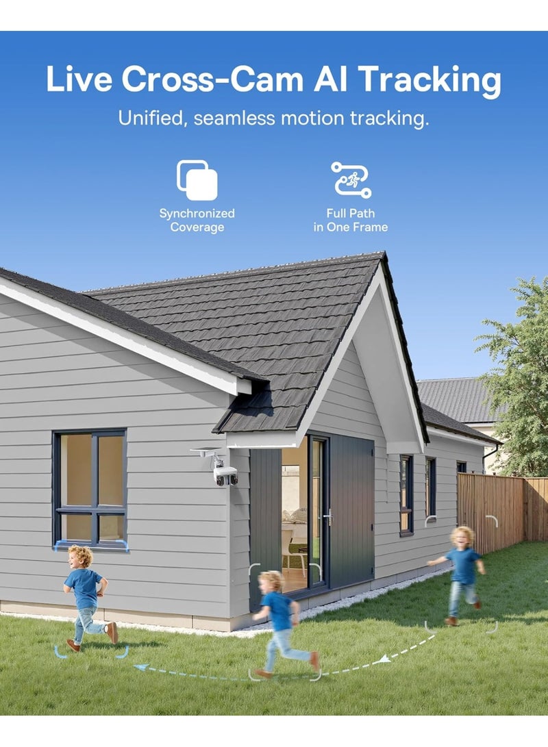 Baseus X1 Pro Dual-Tracking Solar Security Camera Outdoor Wireless, Dual 3K AI Cameras, 300° Pan, 8X Zoom, Color Night Vision, 512GB Local Storage, IP65 Waterproof, Weatherproof, No Subscription, Dual Independent Tracking, Live Cross-Cam AI Tracking, 2-in-1 Panorama Switching, Up to 300° Coverage, Sun-Powered System, Patented Three-Axis Bracket, Custom Privacy Zones, Smart Event Tagging & Search, Built-In 150-Day Battery, All-Weather Durability, World’s First Dual AI Tracking Security Camera - Image 4