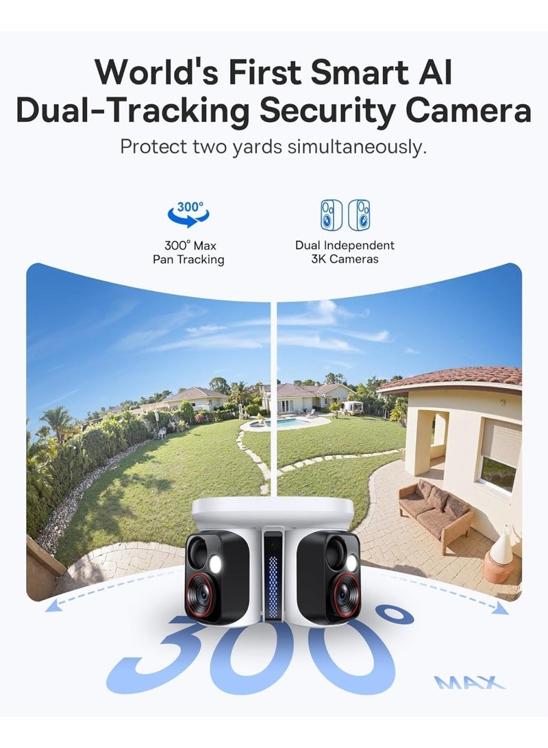 بيسوس كاميرا مراقبة شمسية X1 Pro خارجية لاسلكية، مزدوجة العدسة 3K بالذكاء الاصطناعي، CCTV، دوران وتحريك 300°، تقريب 8X، رؤية ليلية ملونة، كشف الحركة، تخزين محلي 512 جيجابايت، بدون اشتراك، مقاومة للماء IP65 - Image 2