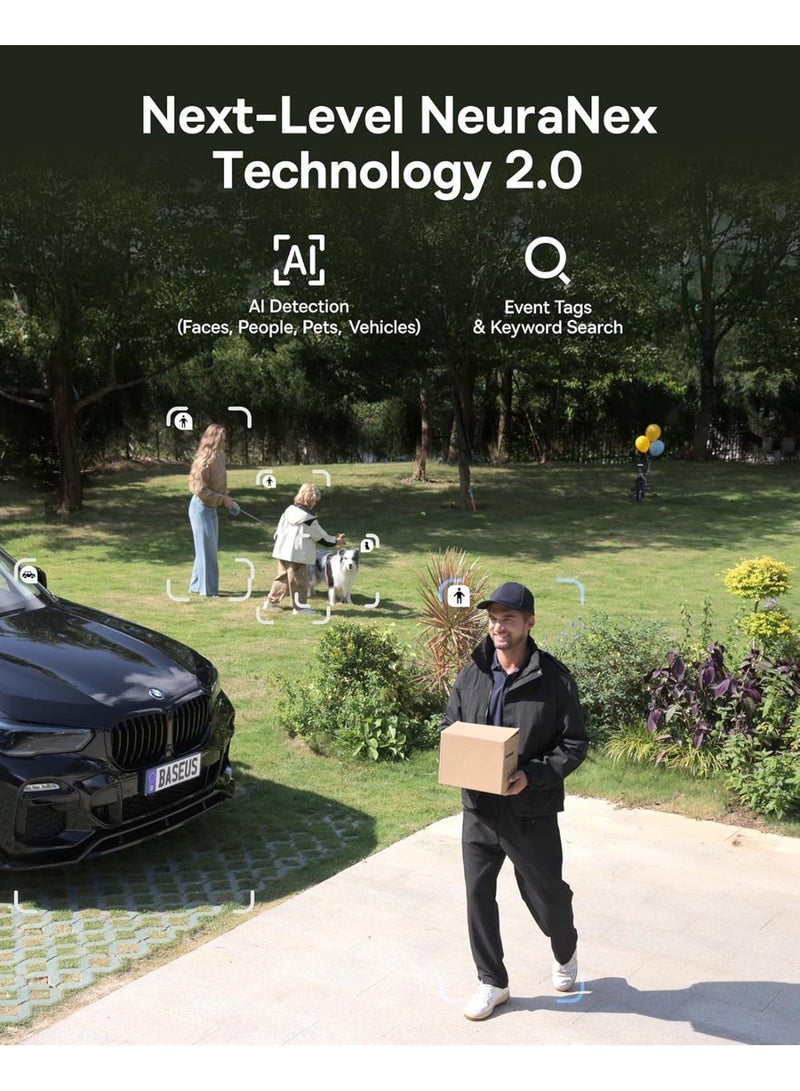 بيسوس كاميرا مراقبة شمسية X1 Pro خارجية لاسلكية، مزدوجة العدسة 3K بالذكاء الاصطناعي، CCTV، دوران وتحريك 300°، تقريب 8X، رؤية ليلية ملونة، كشف الحركة، تخزين محلي 512 جيجابايت، بدون اشتراك، مقاومة للماء IP65 - Image 4