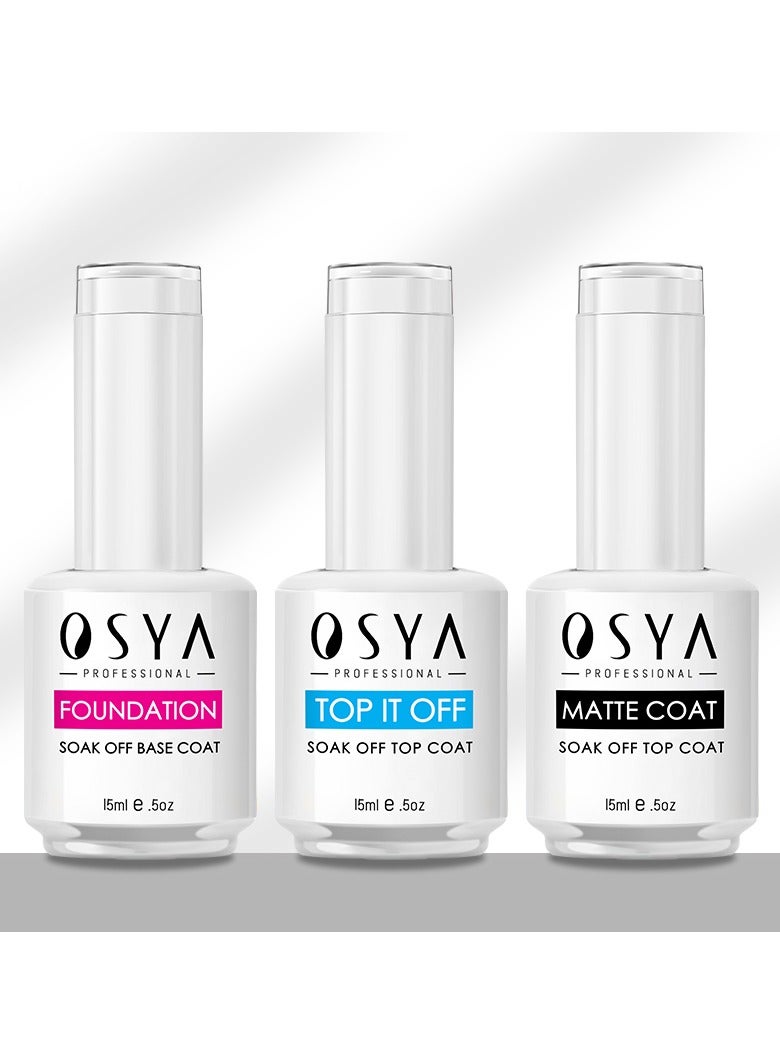 osya base Coat and matte top coat and top coat 15ml Large Capacity Top Coat Clear Gel Nail Polish Soak Off U V LED Gel for Starters Professionals Home DIY Nail Salon Manicure - Image 1