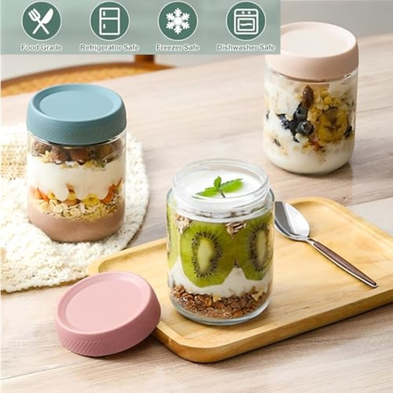 baihuo6-Pack 16 oz Overnight Oats Jars with Airtight Lids, Glass Food Storage Containers, Airtight Glass Sets with Lids, Mason Jars for Snacks, Yogurt, Spices, and More - Image 3