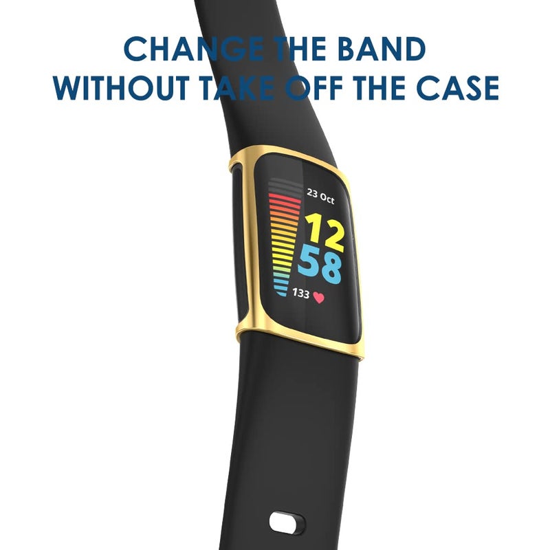 Simpeak 5-Pack Soft Screen Protector Bumper Case Compatible with Fitbit Charge 6 Charge 5 Smartwatch, Full Protection, Rose Pink/Clear/Silver/Black/Rose Gold - Image 4