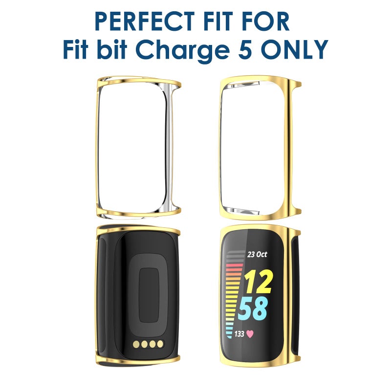 Simpeak 5-Pack Soft Screen Protector Bumper Case Compatible with Fitbit Charge 6 Charge 5 Smartwatch, Full Protection, Rose Pink/Clear/Silver/Black/Rose Gold - Image 3