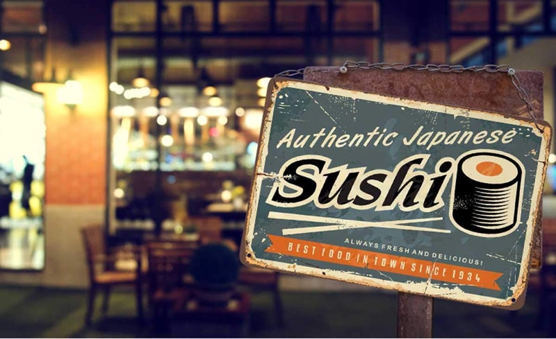 AOYEGO Sushi Tin Sign,Scratch Food Delicious Japanese Fresh Rice Roll Snack Restaurant Vintage Metal Tin Signs for Cafes Bars Pubs Shop Wall Decorative Funny Retro Signs for Men Women 8x12 Inch - Image 3