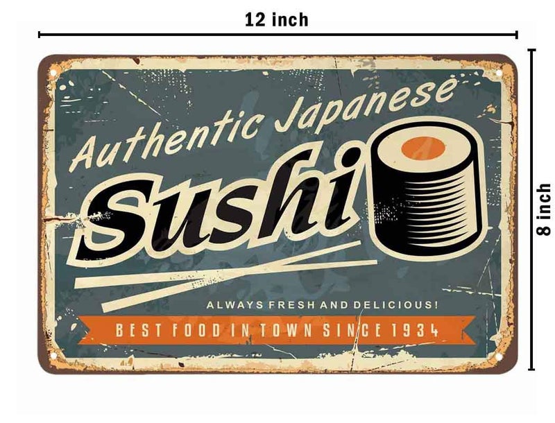 AOYEGO Sushi Tin Sign,Scratch Food Delicious Japanese Fresh Rice Roll Snack Restaurant Vintage Metal Tin Signs for Cafes Bars Pubs Shop Wall Decorative Funny Retro Signs for Men Women 8x12 Inch - Image 2