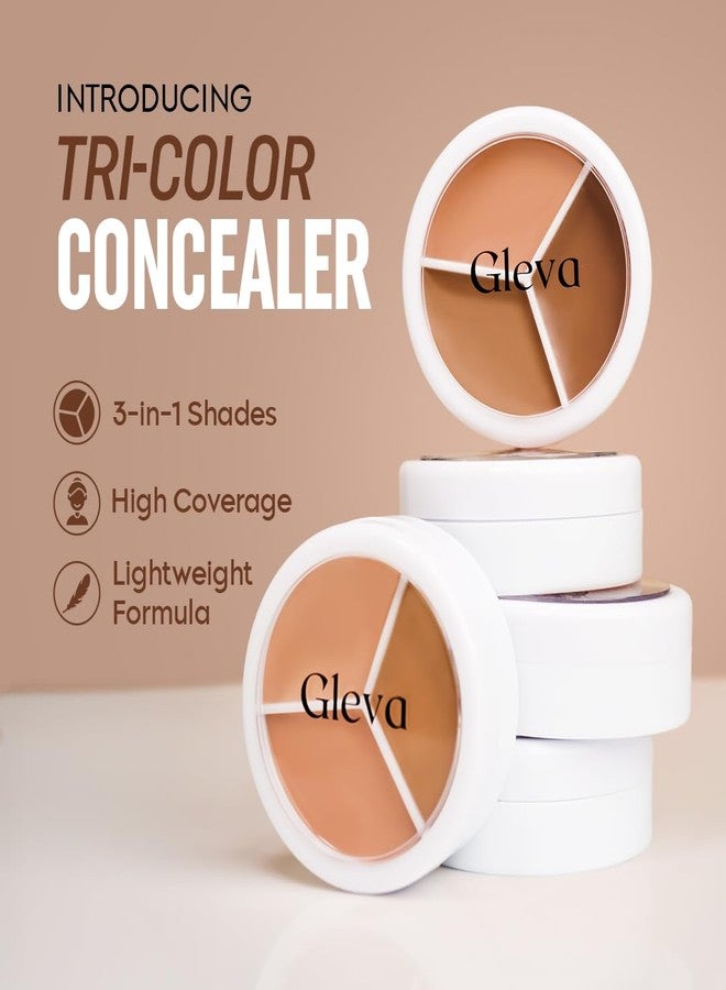 Gleva Tri-Color Concealer for Women, Full Coverage Waterproof & Long Lasting Colour Corrector for Dark Circles & Blemishes Lightweight & Hydrating For Under Eyes, Fine Lines & Uneven Skin Tone (Dusky) - Image 2