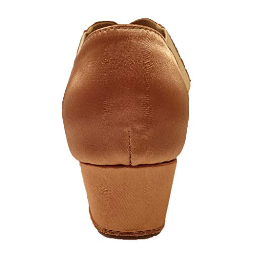 YYTing Low Heel Women Ballroom Dance Shoes Salsa Batchata Social Beginner Practice Wedding Dancing 1.5'' Heels YT04(9, Tan) - Image 3