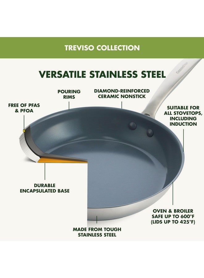 GreenPan Treviso 9.5” and 11” Frying Pan skillet Set, Non-Toxic PFAS-Free Stainless Steel Ceramic Nonstick Coating, Induction Suitable, Multi Clad, Pouring Rims, Dishwasher & Oven Safe to 600° - Image 2