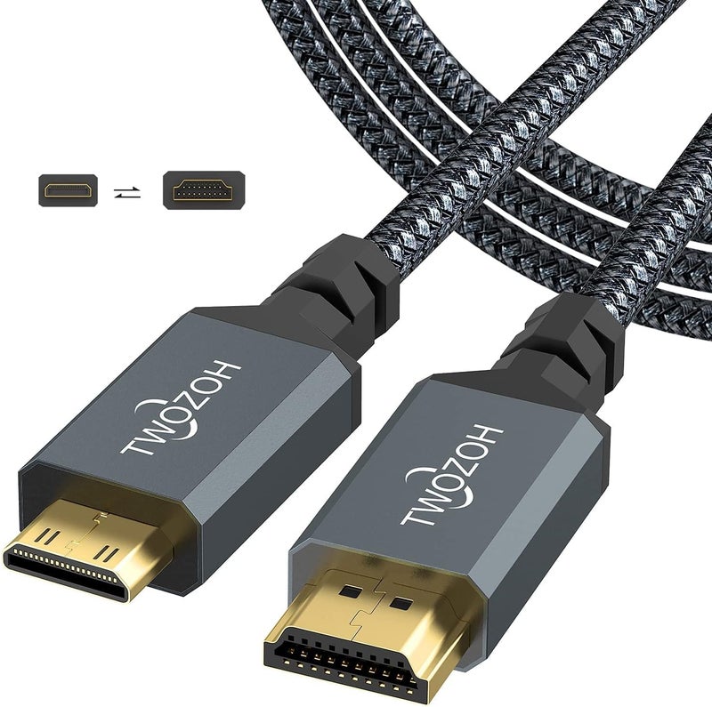 Twozoh Mini HDMI to HDMI Cable 2M, 4K 60Hz High Speed HDMI to Mini HDMI 2.0 Braided Lead - Image 1