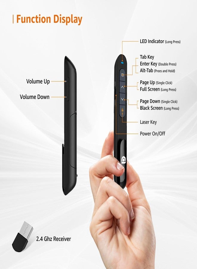 COI Laser Pointer | Up to15 m Wireless Range | Wireless Presenter for Presentation, Slide Changer, USB Power Point Remote Control Pen | Black - Image 2