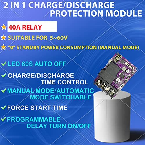 MgcSTEM Low Voltage Disconnect and Charging Discharging Protection 2 IN 1 40A DC 5V-60V Low Voltage Cutoff with LCD Display Low Voltage Protector Disconnect Switch Module Charging Discharging Protection Board - Image 2