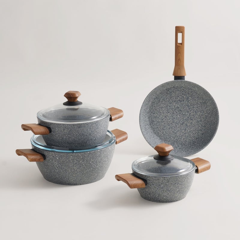 ألبرتو طقم قدور طهي ألومنيوم 7 قطع، جرانيت رمادي - Image 1