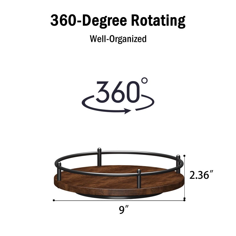KOKSTOP Lazy Susan Organizerï¼š9 Inch Rotating Spice Rack for Kitchen Countertop Round Wooden Turntable Holder for Cabinet, Dining Table, Cupboard Storage â€“ Black - Image 3