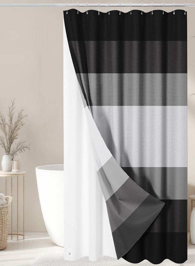 Nesphy Shower Curtain and Liner, Grey and Black White Striped 3 in 1 Shower Curtain and PEVA Liner Set with 12 Rust-Resistant Metal Hooks, Waterproof Fabric Shower Curtains for Bathroom, 72 W x 72 H - Image 1
