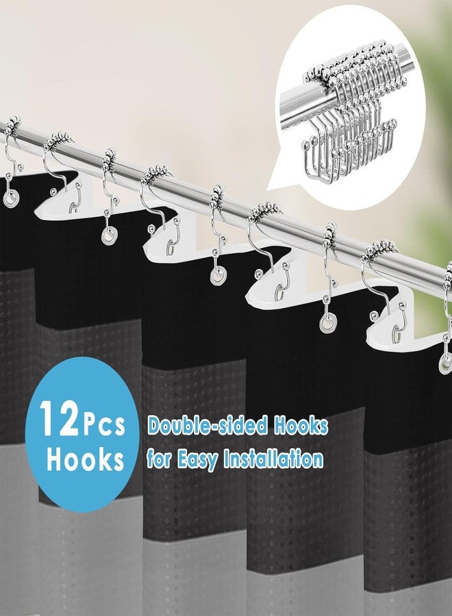 Nesphy Shower Curtain and Liner, Grey and Black White Striped 3 in 1 Shower Curtain and PEVA Liner Set with 12 Rust-Resistant Metal Hooks, Waterproof Fabric Shower Curtains for Bathroom, 72 W x 72 H - Image 2