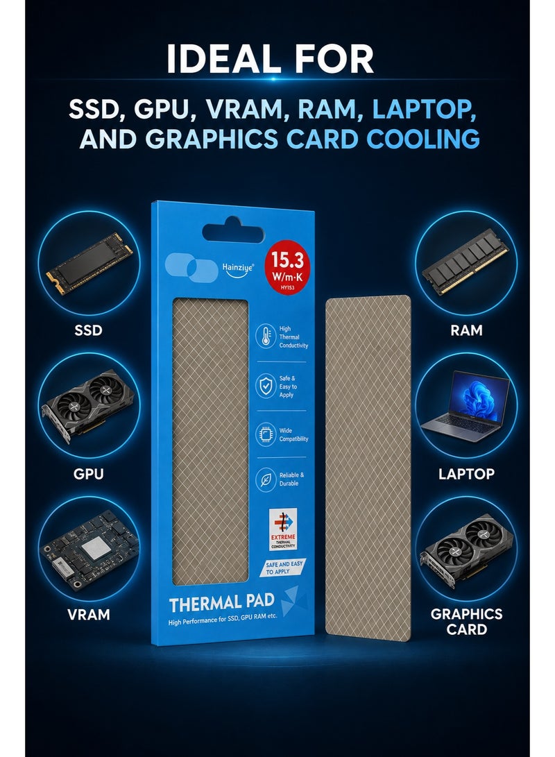 Halnziye Thermal Pad 15.3W/mK High Performance Cooling Pad for SSD GPU VRAM RAM Laptop Graphics Card Heat Dissipation Pad - Image 3