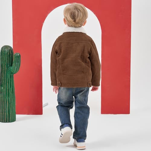 Volunboy Kids Corduroy Jacket Toddler Winter Coat Fall Sherpa Lined Button Down Warm Outwear (Brown, 7-8 Years) - Image 3