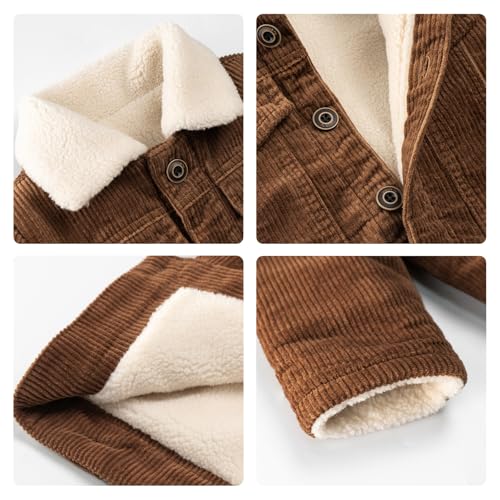 Volunboy Kids Corduroy Jacket Toddler Winter Coat Fall Sherpa Lined Button Down Warm Outwear (Brown, 7-8 Years) - Image 5