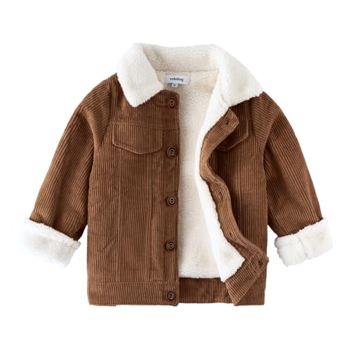 Volunboy Kids Corduroy Jacket Toddler Winter Coat Fall Sherpa Lined Button Down Warm Outwear (Brown, 7-8 Years) - Image 1